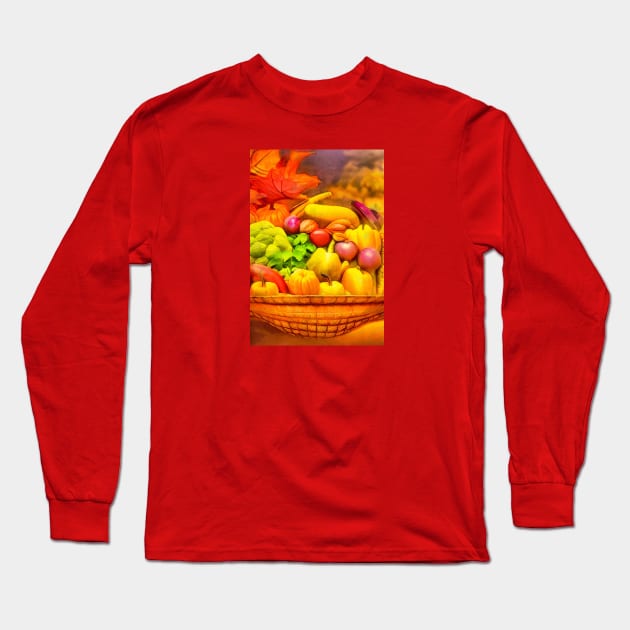 Colorful fruits and vegetables in a basket Long Sleeve T-Shirt by AnnArtshock